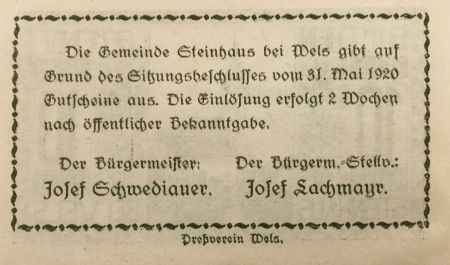 Autriche 10 Heller, Steinhaus - notgeld 1920 - P.NEUF