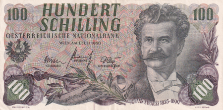 Autriche 100 Schilling - Johann Strauss - Série D - 1960 - P.138