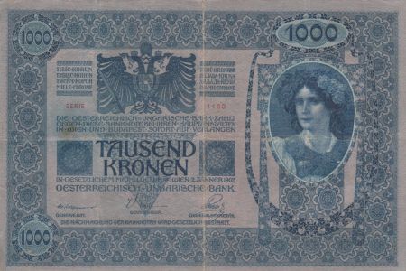 Autriche 1000 Kronen 1902 - Armoiries Autriche-Hongrie - TB+