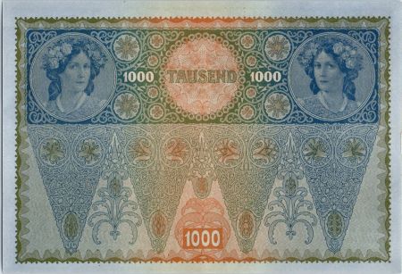 Autriche 1000 Kronen Femme, surcharge Deustschosterreich - 1902 (1919) - II AUFLAGE