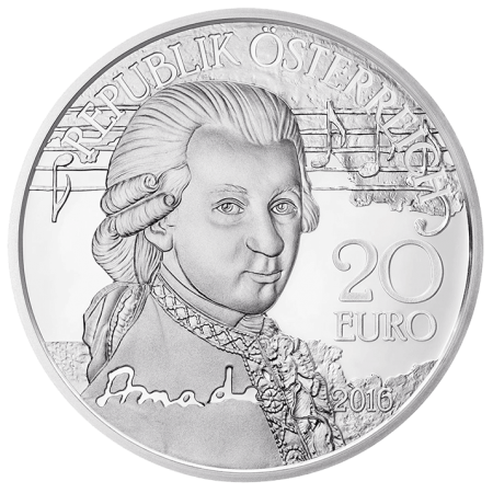 Autriche 20 Euro - Mozart - Argent BE - 2016