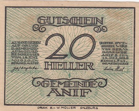 Autriche 20 Heller - Anif - 1920