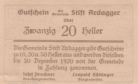 Autriche 20 Heller - Ardagg - 1920