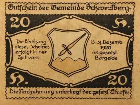 Autriche 20 Heller, Schwertberg - notgeld 1920 - P.NEUF