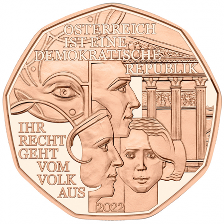 Autriche 5 Euros Cuivre - La Démocratie - 2022