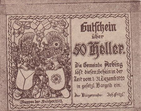 Autriche 50 Heller - Arbing- 1920