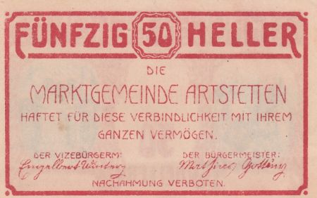Autriche 50 Heller - Artstetten - 1920