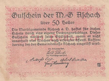 Autriche 50 Heller - Aschach a/d Donau - 1920