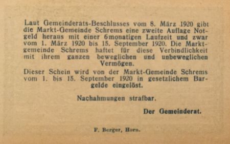 Autriche 50 Heller, Schrems - notgeld 1920 - NEUF
