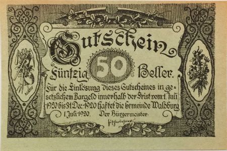 Autriche 50 Heller, Waldburg - notgeld 1920 - P.NEUF
