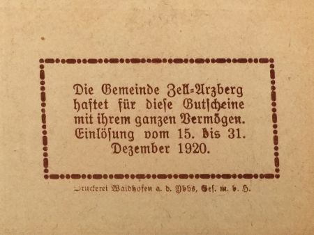 Autriche 50 Heller, Zell Arzberg - notgeld 1920 - P.NEUF