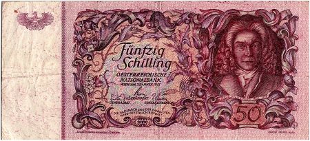 Autriche 50 Schilling,  Jakob Prandtauer - 1951 - TB+ - P.130