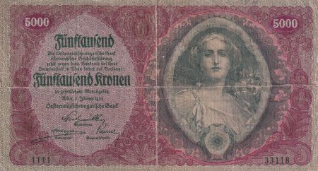 Autriche 5000 Kronen - Jeune Femme - 1922 - P.79