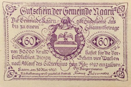 Autriche 60 Heller, Naarn - notgeld 1920 - P.NEUF