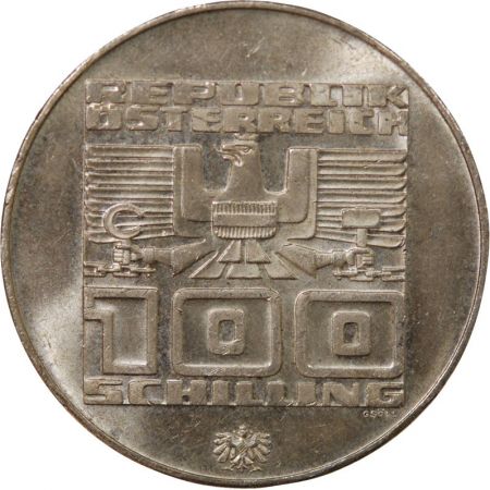 Autriche AUTRICHE  JEUX OLYMPIQUES INNSBRUCK - 100 SCHILLING ARGENT 1976 HALL
