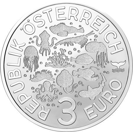 Autriche Méduse Luminescente - 3 Euros 2024 (Collection Vie sous-marine)