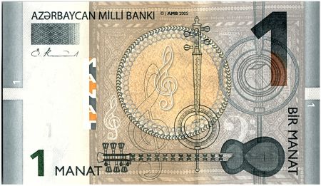 Azerbaidjan 1 Manat,  Instruments - Carte - 2005 - P.24