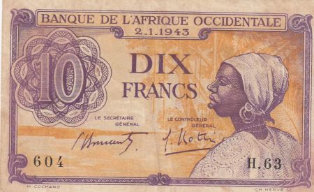 B A O 10 Francs 02-01-1943 - Tête de femme - Série H.63 - TTB - P.29