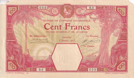 B A O 100 Francs - Conakry - Eléphants - Spécimen - 03-01-1903 - Kol.114a