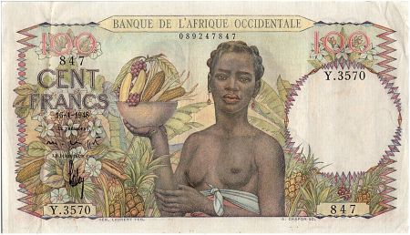 B A O 100 Francs - Femme avec fruits, famille - 16-04-1948 - Série Y.3570- TTB + - P.40