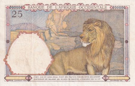 B A O 25 Francs - Homme et cheval, Lion - Chiffres bleus - 1939 - Série W.1229 - TTB+ - P.22