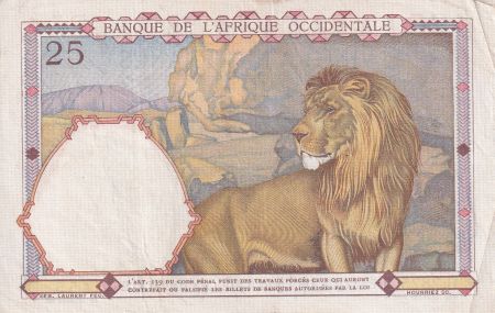 B A O 25 Francs - Homme et cheval, Lion - Chiffres rouges - 1942 - Série B.2825 - TTB+ - P.27