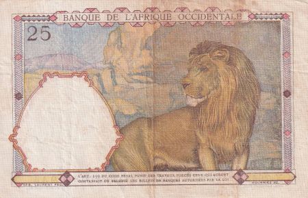 B A O 25 Francs - Homme et cheval, Lion - Chiffres rouges - 1942 - Série X.2948 - TTB - P.27