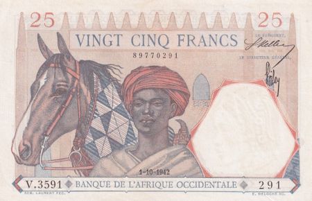 B A O 25 Francs  Touareg, Lion - Chiffres rouges - 01-10-1942 - Série V.3591