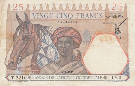 B A O 25 Francs  Touareg, Lion - Chiffres rouges - 09-01-1942 - Série T.2210