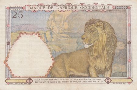 B A O 25 Francs 1942 - Homme et cheval, Lion - Chiffres rouges