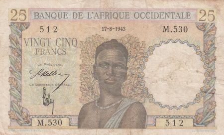 B A O 25 Francs 1943 - Femme, homme avec vache - Série M.530