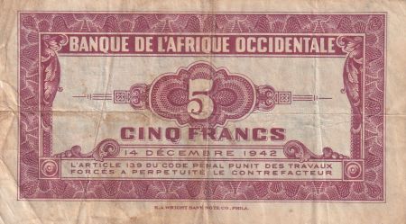 B A O 5 Francs - Africaine - 14-12-1942 - Série AB