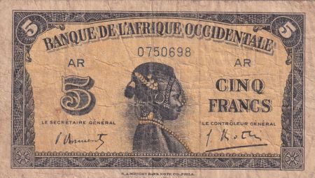 B A O 5 Francs - Africaine - 14-12-1942 - Série AR