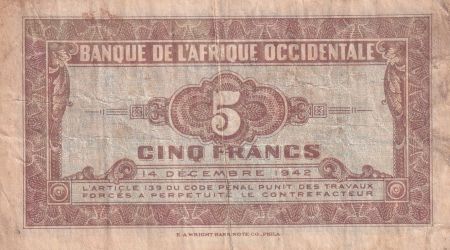 B A O 5 Francs - Africaine - 1942 -- Série Z - P.28a