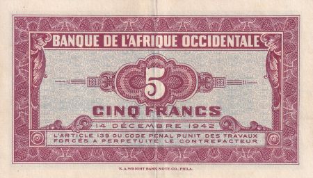 B A O 5 Francs - Africaine - 1942 - Série A - P.28b