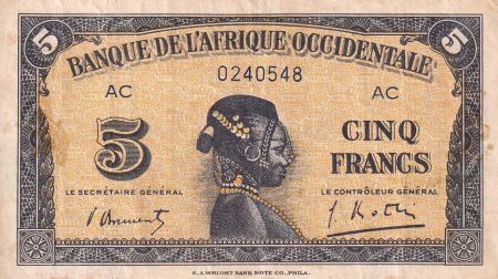 B A O 5 Francs - Africaine - 1942 - TB+ - Série AC - P.28b