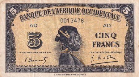 B A O 5 Francs - Africaine - 1942 - TB+ - Série AD - P.28b