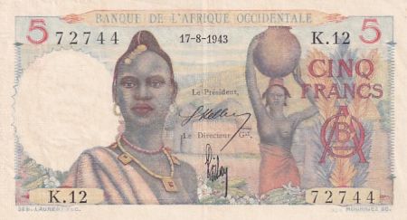 B A O 5 Francs  Femme, hommes en pirogue -  17-08-1943 - Série K.12