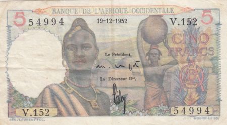 B A O 5 Francs  Femme, hommes en pirogue - 19-12-1952 - Série V.152 - P.36 - TTB