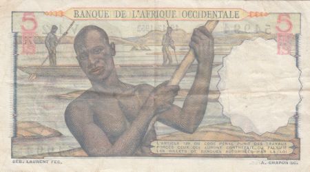 B A O 5 Francs  Femme, hommes en pirogue - 19-12-1952 - Série V.152 - P.36 - TTB