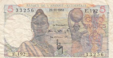 B A O 5 Francs  Femme, hommes en pirogue 21-11-1953 - Série E.192 - P.36 - TTB