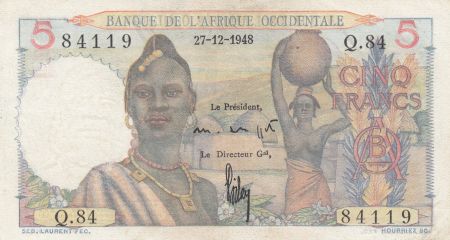 B A O 5 Francs  Femme, hommes en pirogue 27-12-1948 - Série Q.84 - P.36 - SUP