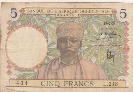 B A O 5 Francs 1934 - Homme, tisserand - Série L.218