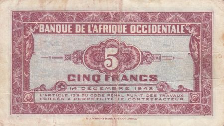 B A O 5 Francs 1942 - Tête de femme - Série AA