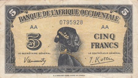 B A O 5 Francs 1942 - Tête de femme - Série AA