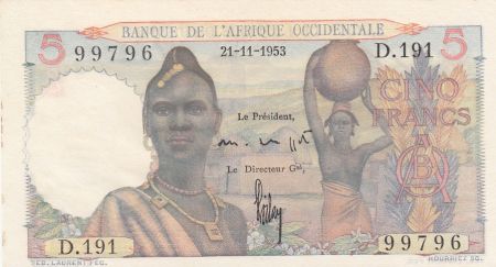 B A O 5 Francs 1943 - Femme, hommes en pirogue - Série D.191