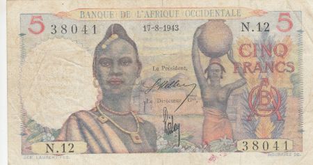 B A O 5 Francs 1943 - Femme, hommes en pirogue - Série N.12