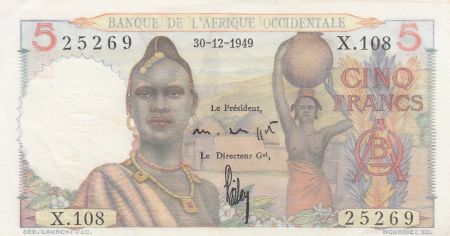 B A O 5 Francs 1949 - Jeune femme, porteur d\'eau, pêcheurs