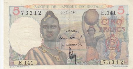 B A O 5 Francs 1951 - Femme, hommes en pirogue - Série E.141