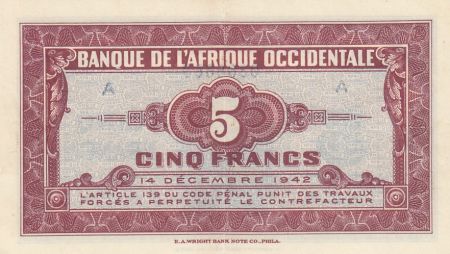 B A O 5 Francs Africaine - 1942 Série A